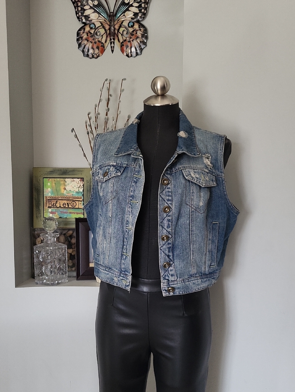 Highway Jeans Distressed Blue Denim Vest Y2K size XL
